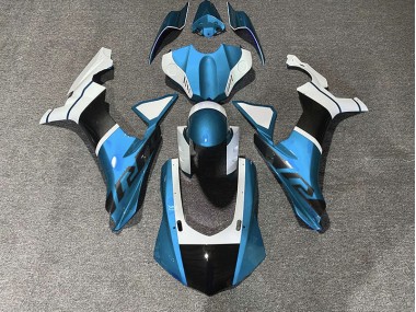 Accents Bleu Clair & Fibre De Carbone 15-19 Yamaha R1 Carénage Moto