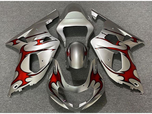 Argent Brillant & Rouge 01-03 Suzuki GSXR 600-750 Carénage Moto