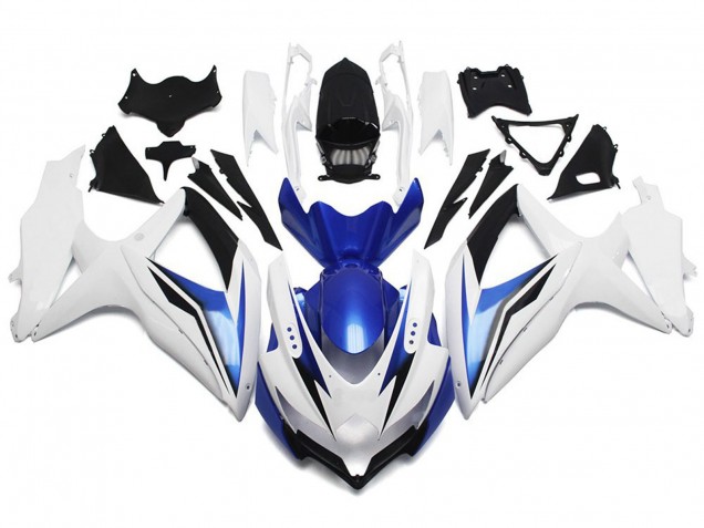 Blanc Brillant Avec Argent & Bleu 08-10 Suzuki GSXR 600-750 Carénage Moto Blanc Brillant Avec Argent & Bleu 08-10 Suzuki GSXR 600-750 Carénage Moto
