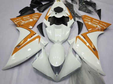 Blanc Brillant & Orange 12-14 Yamaha R1 Carénage Moto