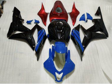 Noir Brillant & Accents Bleus & Rouges 07-08 Honda CBR600RR Carénage Moto