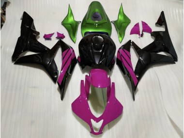 Noir Brillant & Accents Roses & Verts 07-08 Honda CBR600RR Carénage Moto