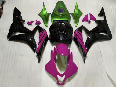 Noir Brillant & Accents Roses & Verts 07-08 Honda CBR600RR Carénage Moto