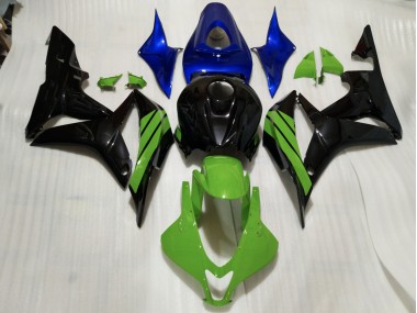 Noir Brillant & Accents Verts & Bleus 07-08 Honda CBR600RR Carénage Moto