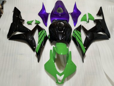 Noir Brillant Accents Verts & Violets 07-08 Honda CBR600RR Carénage Moto