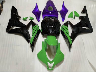 Noir Brillant Accents Verts & Violets 07-08 Honda CBR600RR Carénage Moto