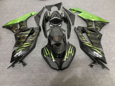 Noir Brillant & Vert Flamme 09-12 Kawasaki ZX6R Carénage Moto