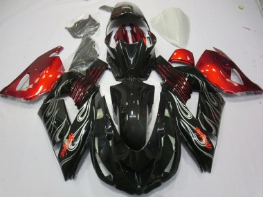Noir Flamme Rouge 06-11 Kawasaki ZX14R Carénage Moto
