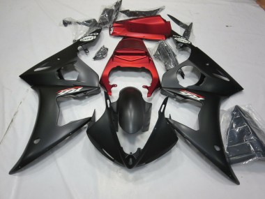 Noir Mat & Rouge 03-04 Yamaha R6 Carénage Moto
