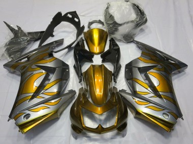 Or & Argent Flamme 08-12 Kawasaki Ninja 250 Carénage Moto