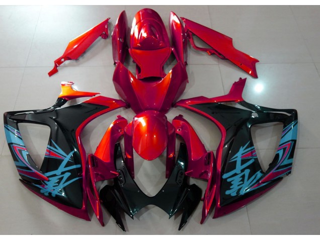 Rouge Brillant & Noir 06-07 Suzuki GSXR 600-750 Carénage Moto Rouge Brillant & Noir 06-07 Suzuki GSXR 600-750 Carénage Moto
