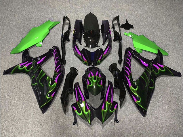 Vert & Magenta Flamme 08-10 Suzuki GSXR 600-750 Carénage Moto