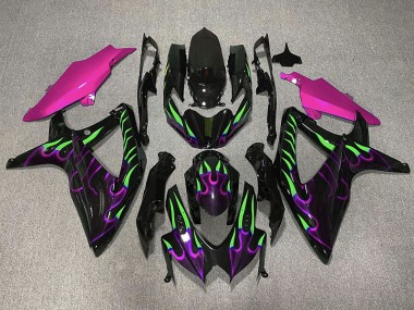 Violet & Vert Flamme 08-10 Suzuki GSXR 600-750 Carénage Moto