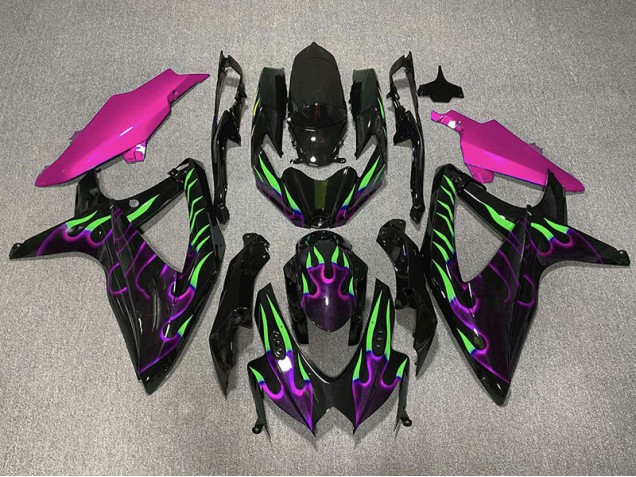 Violet & Vert Flamme 08-10 Suzuki GSXR 600-750 Carénage Moto